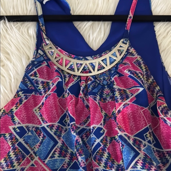 Pink and Blue Halter Sundress for Casual Resort Wear - Picture 2 of 6